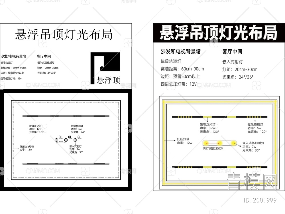 无主灯吊顶CAD平面图施工图【ID:2001999】