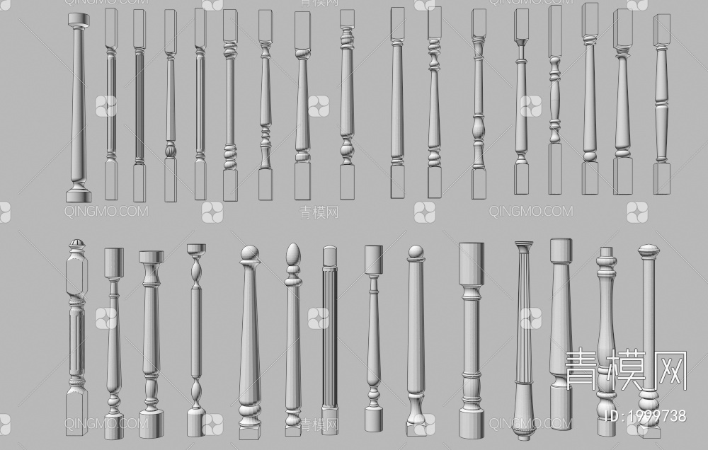 栏杆柱 栏杆构建  宝瓶栏杆3D模型下载【ID:1999738】
