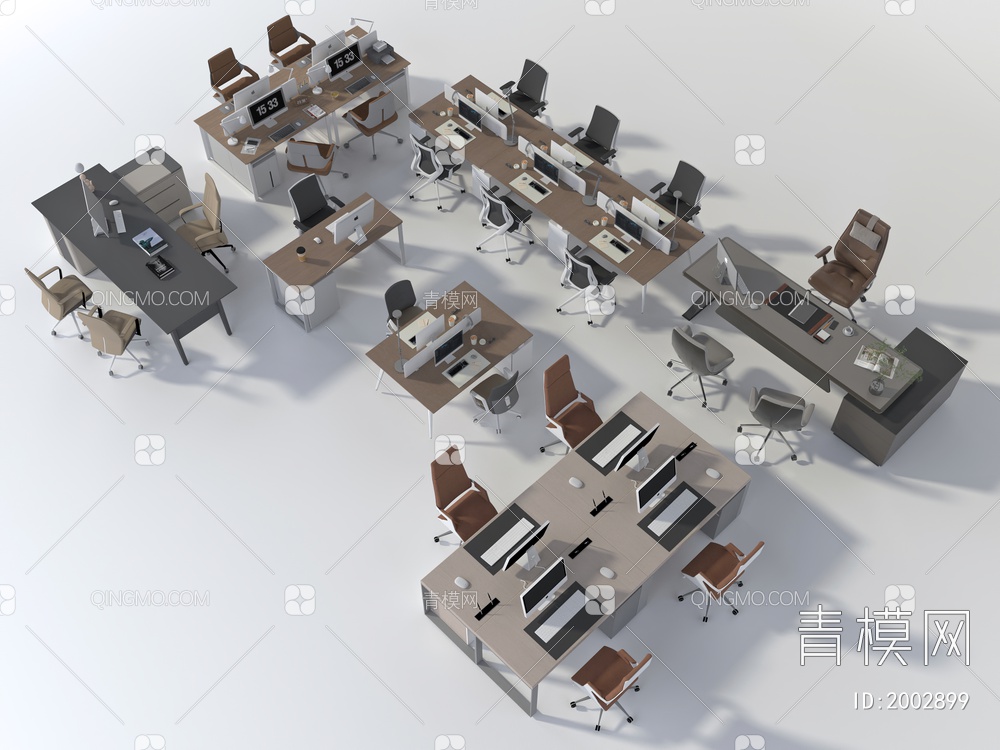 办公室桌椅组合3D模型下载【ID:2002899】