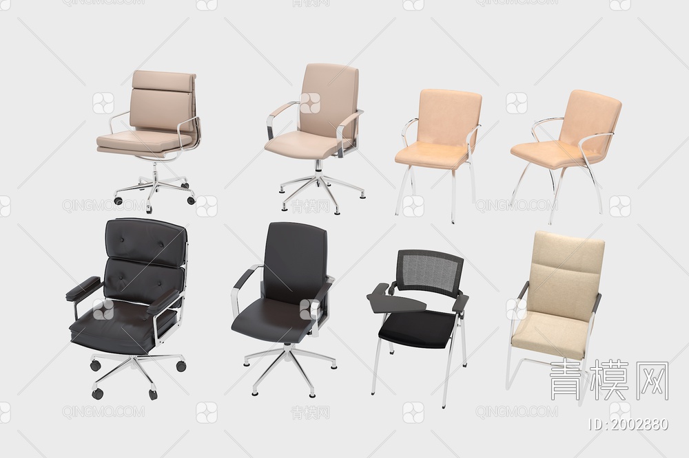 办公椅组合 会议室椅子 培训椅3D模型下载【ID:2002880】