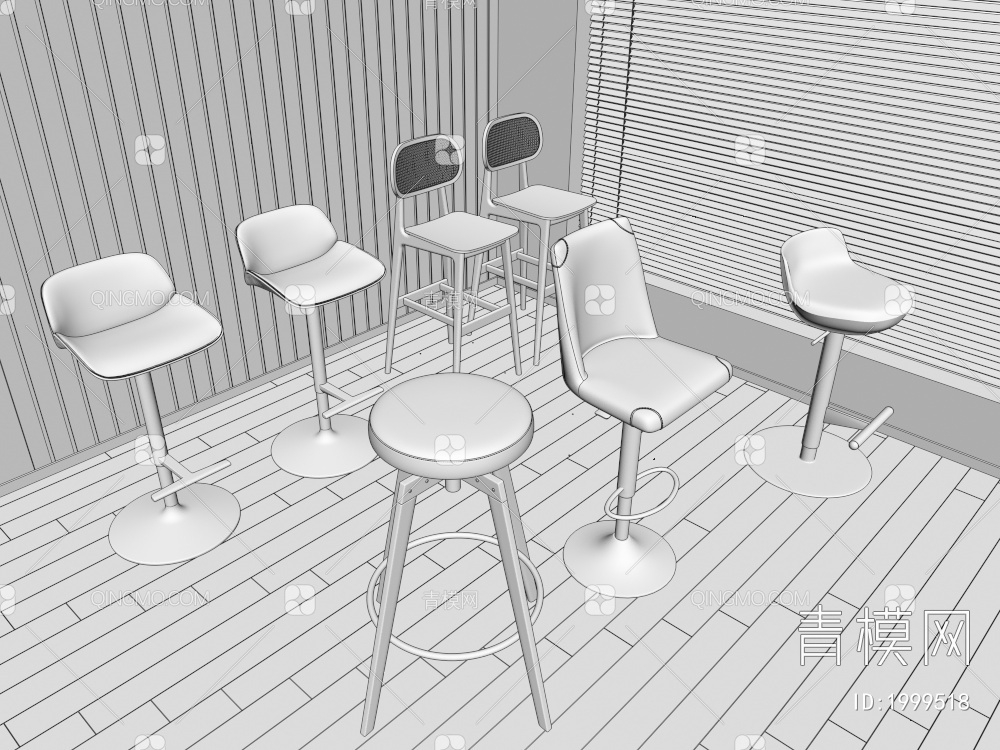 餐椅，椅子组合， 吧台椅3D模型下载【ID:1999518】