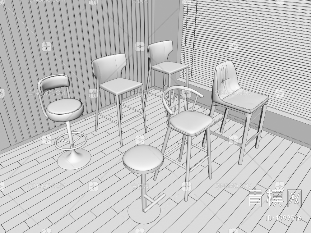 餐椅，椅子组合， 吧台椅3D模型下载【ID:1999516】