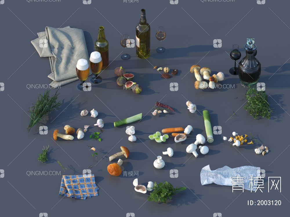 酒杯瓶食物3D模型下载【ID:2003120】