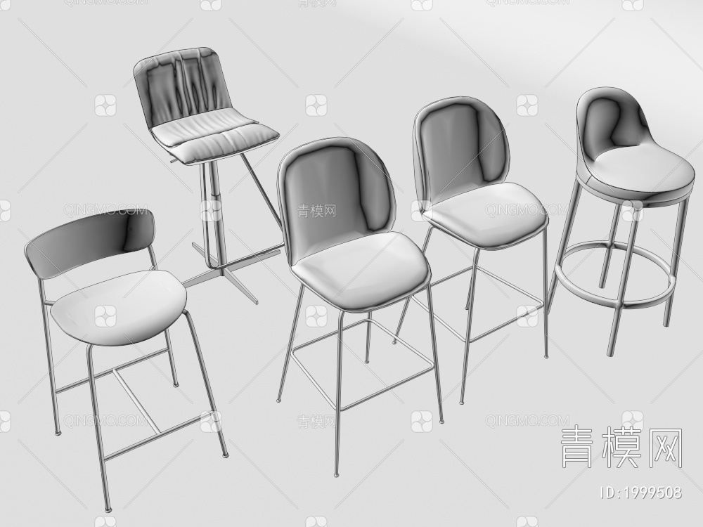吧椅 餐椅，椅子组合3D模型下载【ID:1999508】