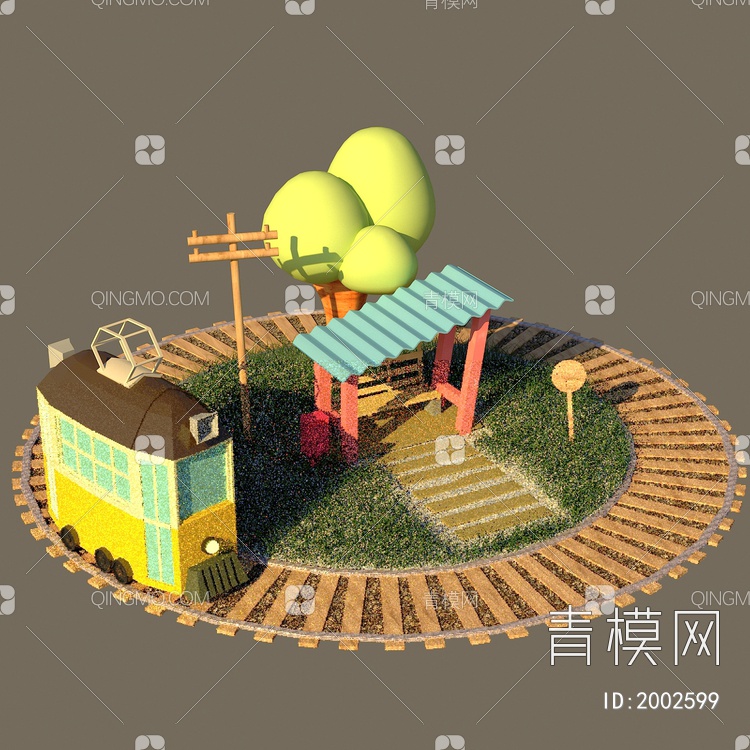 卡通小火车场景3D模型下载【ID:2002599】