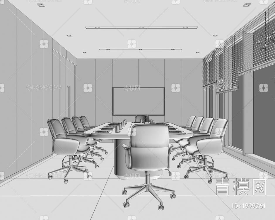 会议室  会议桌椅3D模型下载【ID:1999261】