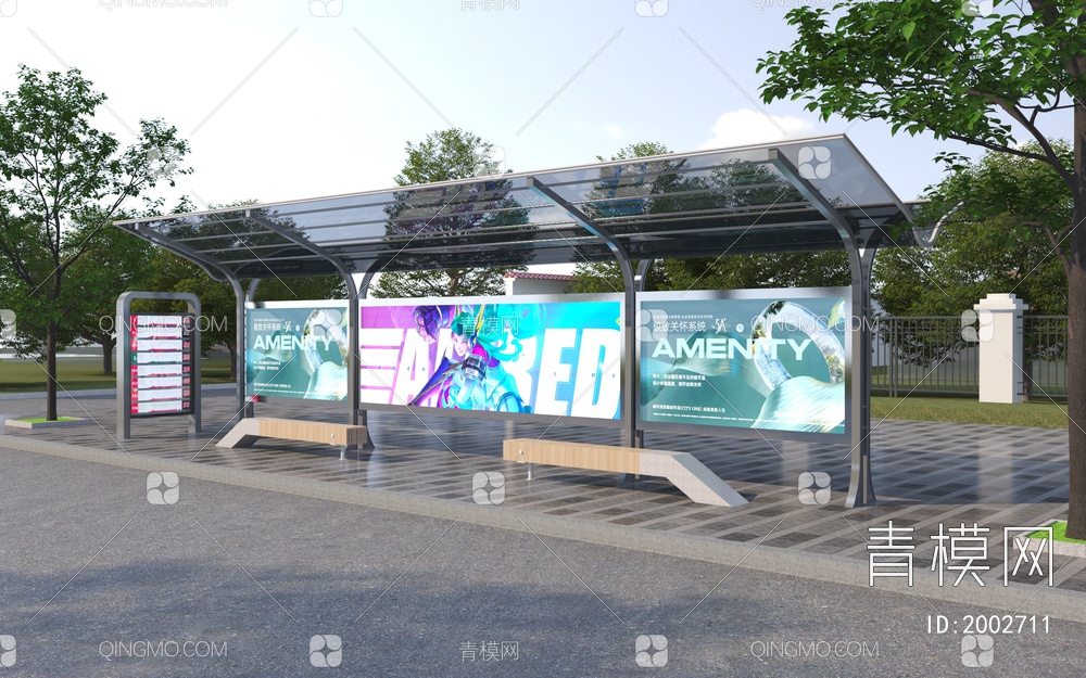 公交站站台3D模型下载【ID:2002711】