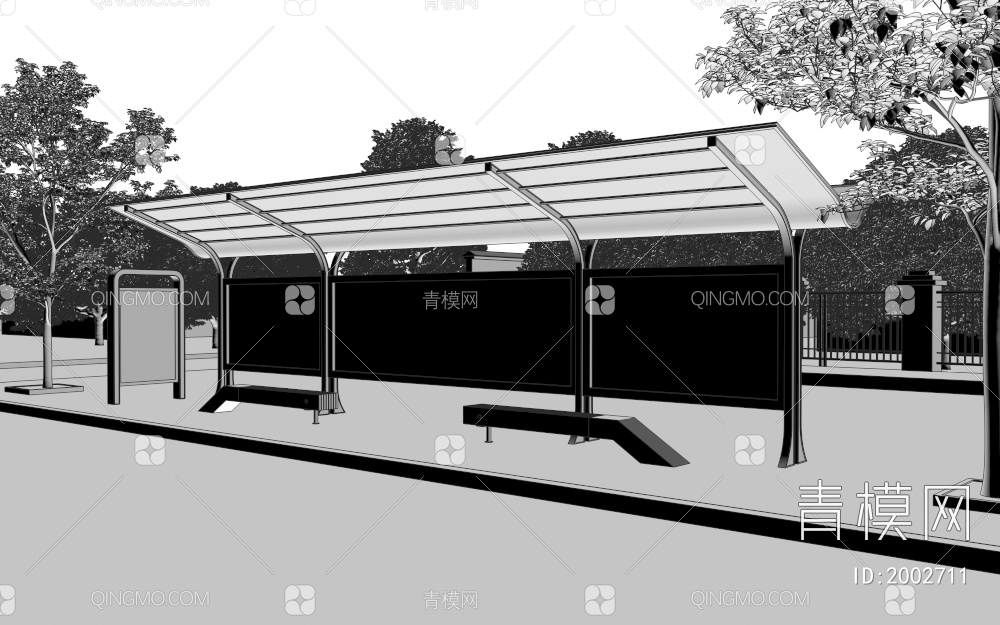 公交站站台3D模型下载【ID:2002711】