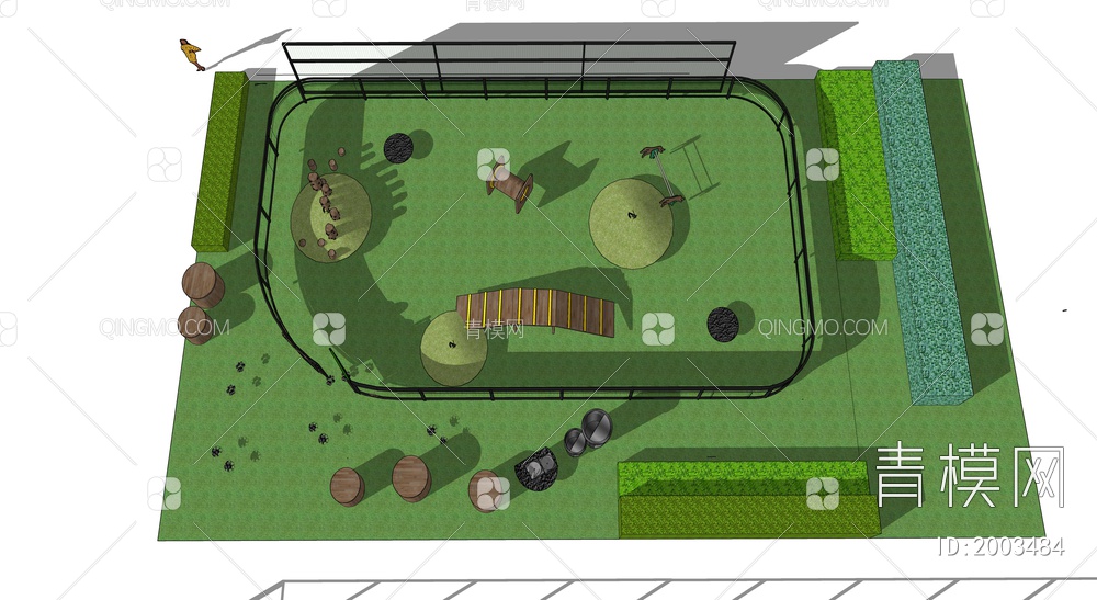 宠物天地乐园遛狗活动场地SU模型下载【ID:2003484】