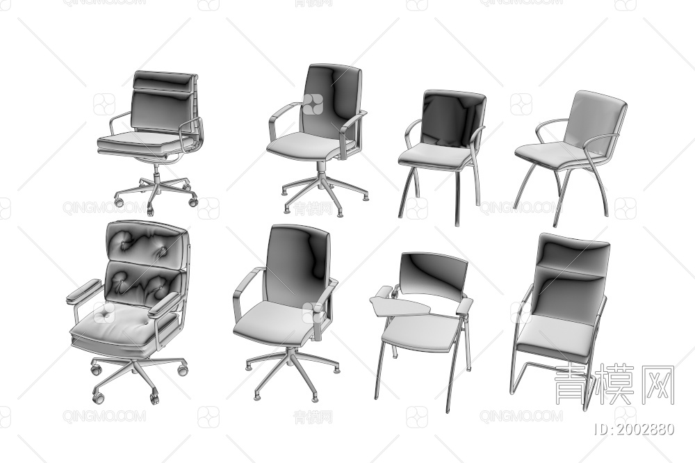 办公椅组合 会议室椅子 培训椅3D模型下载【ID:2002880】