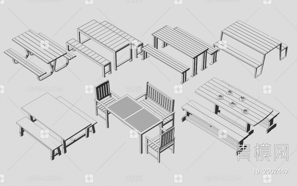 户外休闲桌椅组合3D模型下载【ID:2002449】