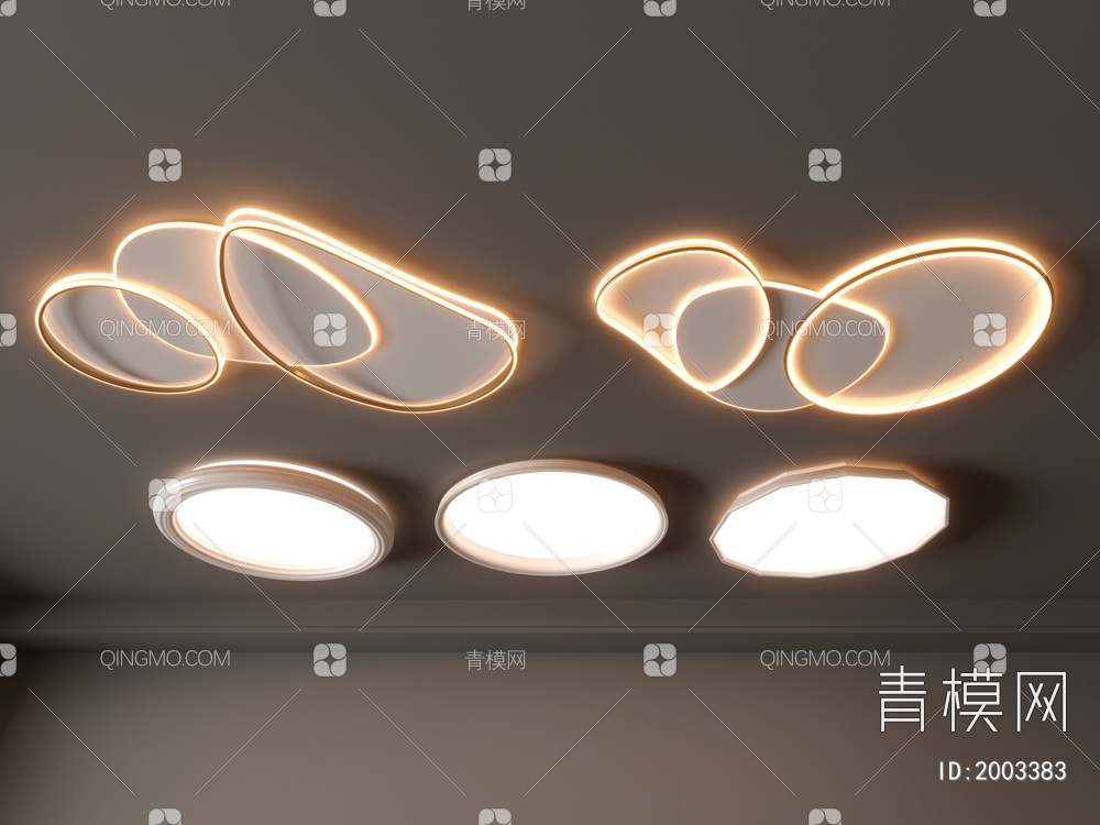 吸顶灯 圆形吸顶灯 卧室灯 艺术造型灯具 时尚客厅灯组合3D模型下载【ID:2003383】