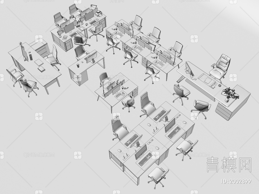 办公室桌椅组合3D模型下载【ID:2002899】