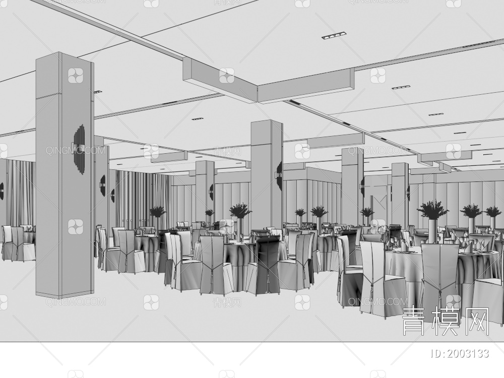 酒店宴会厅3D模型下载【ID:2003133】