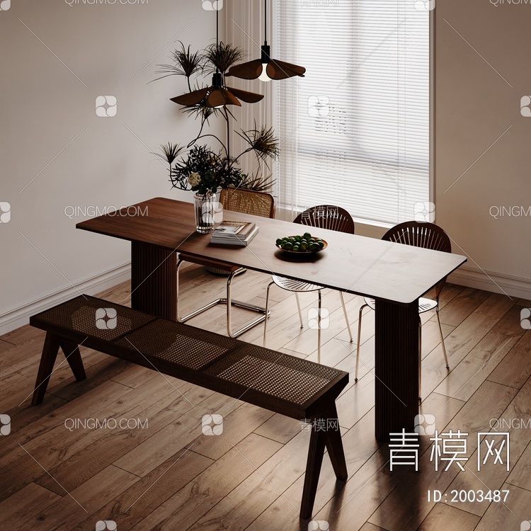 餐厅，餐桌餐椅组合，摆件3D模型下载【ID:2003487】
