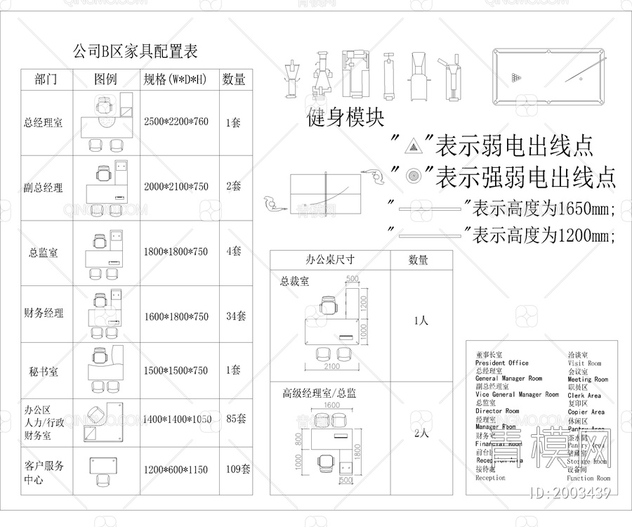 国外办公家具平面图块【ID:2003439】