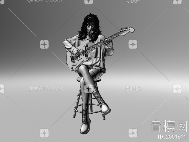 吉他少女3D模型下载【ID:2001611】