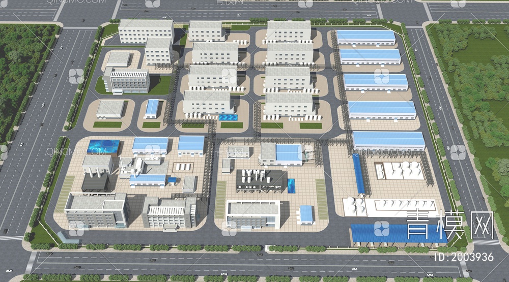 厂房 办公设备 工业园区3D模型下载【ID:2003936】