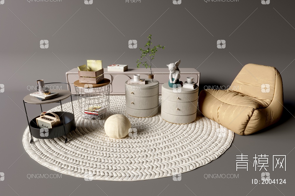 柜子 懒人沙发 地毯 玩偶 抱枕 摆件组合3D模型下载【ID:2004124】