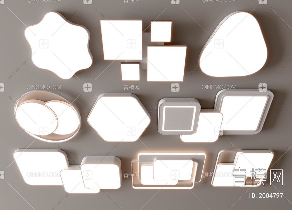 吸顶灯  方形吸顶灯 圆形吸顶灯 几何形 超薄  卧室 客厅3D模型下载【ID:2004797】