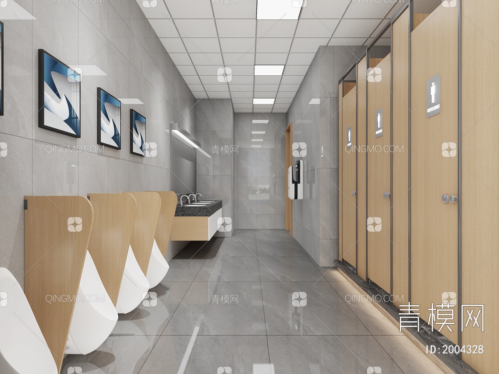 公共卫生间 公厕 男卫生间3D模型下载【ID:2004328】