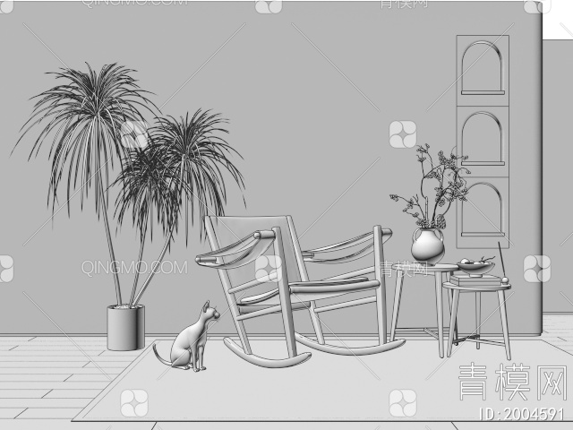 休闲椅 躺椅 摇椅 边几3D模型下载【ID:2004591】