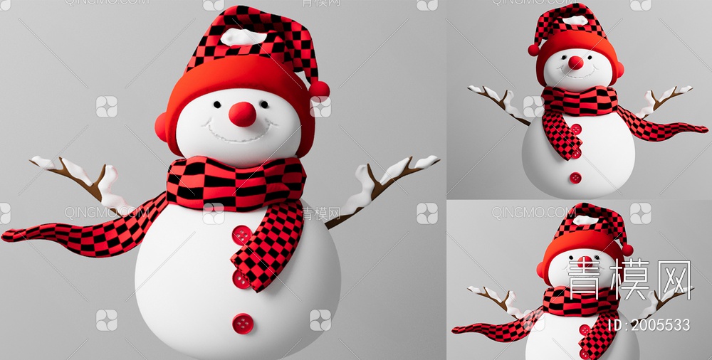 圣诞节雪人 毛绒玩具3D模型下载【ID:2005533】