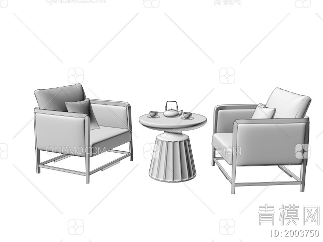 单人沙发 边几3D模型下载【ID:2003750】