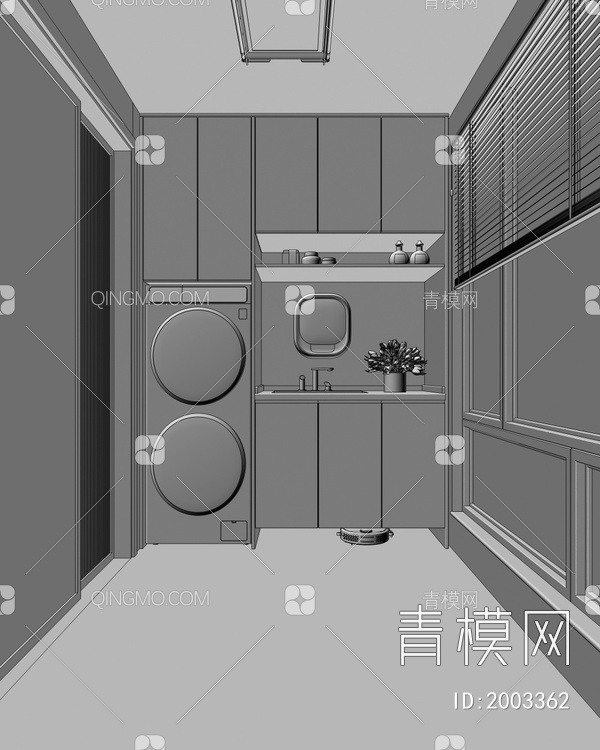 家居阳台_洗衣机柜_扫地机器人3D模型下载【ID:2003362】
