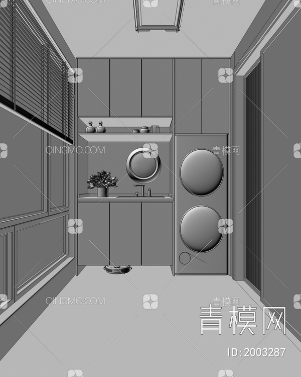 家居阳台_洗衣机柜_扫地机器人3D模型下载【ID:2003287】
