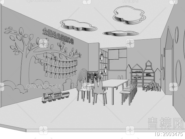 幼儿园教室 幼儿园文化墙3D模型下载【ID:2003475】