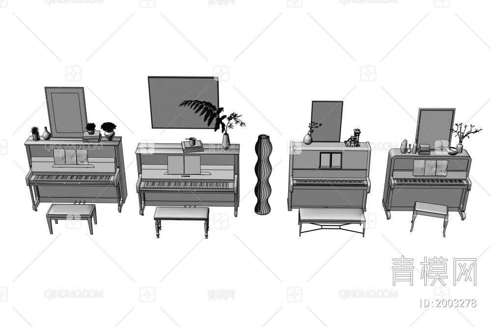 钢琴组合 名牌钢琴3D模型下载【ID:2003278】