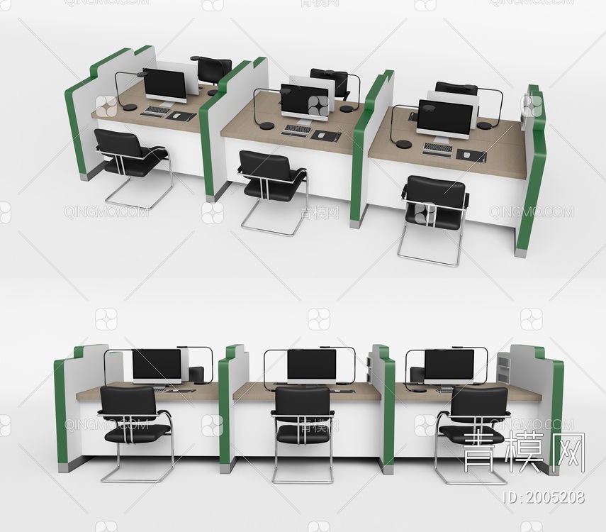 公共办公桌椅3D模型下载【ID:2005208】