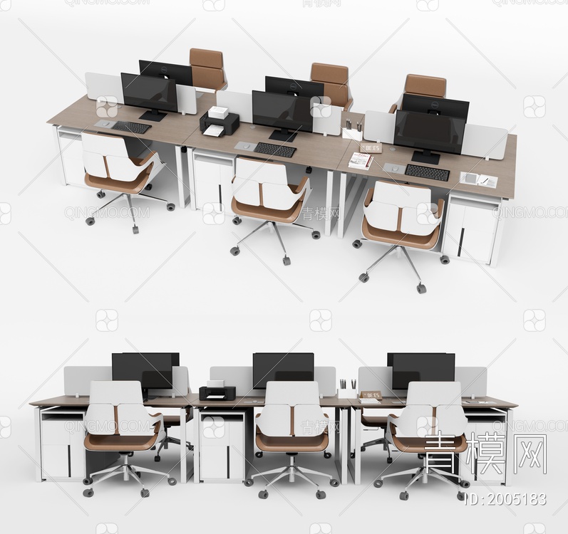 公共办公桌椅3D模型下载【ID:2005183】