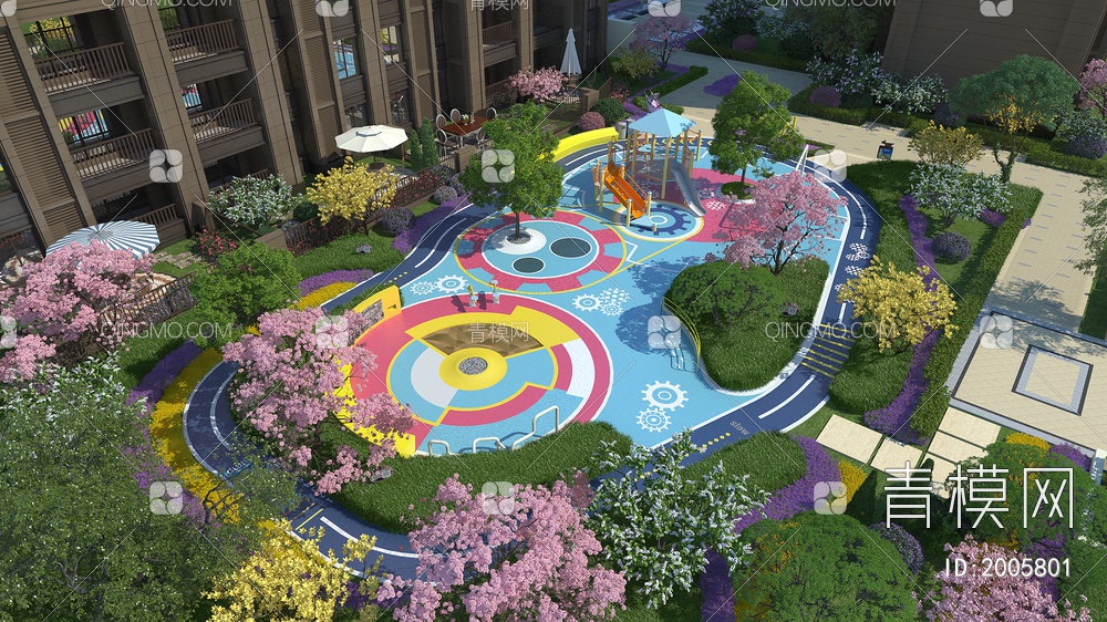 儿童游乐园 私家花园 园区植物组团3D模型下载【ID:2005801】