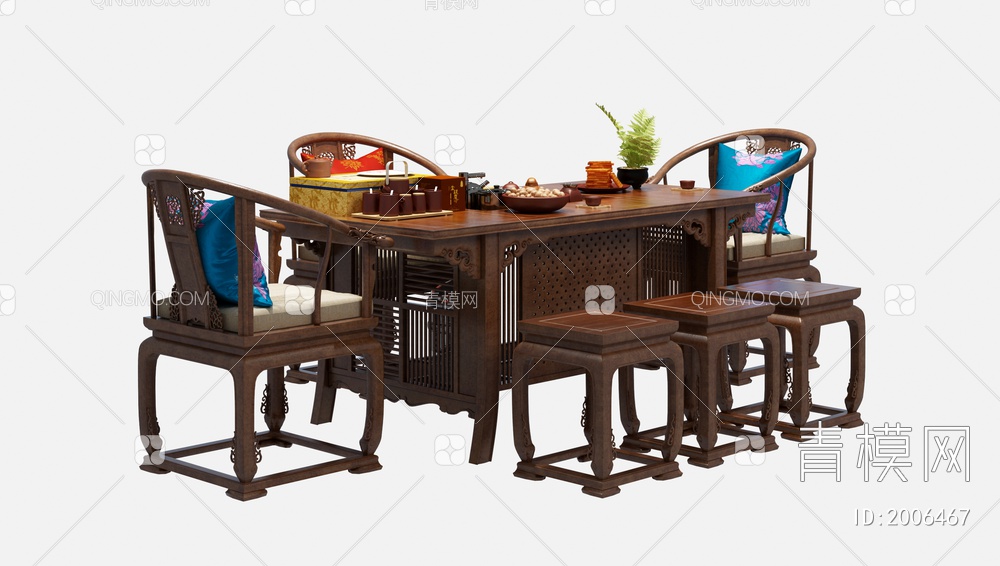 红木茶桌椅3D模型下载【ID:2006467】