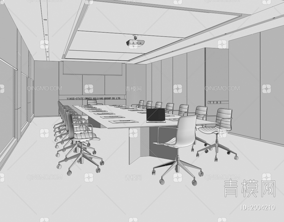 会议室  多功能会议室  会议桌椅组合3D模型下载【ID:2004210】