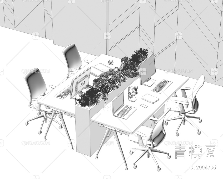 员工座位办公桌椅3D模型下载【ID:2004705】