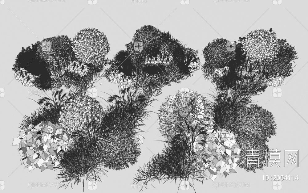 植物组合_花卉组团_景观花草3D模型下载【ID:2004114】