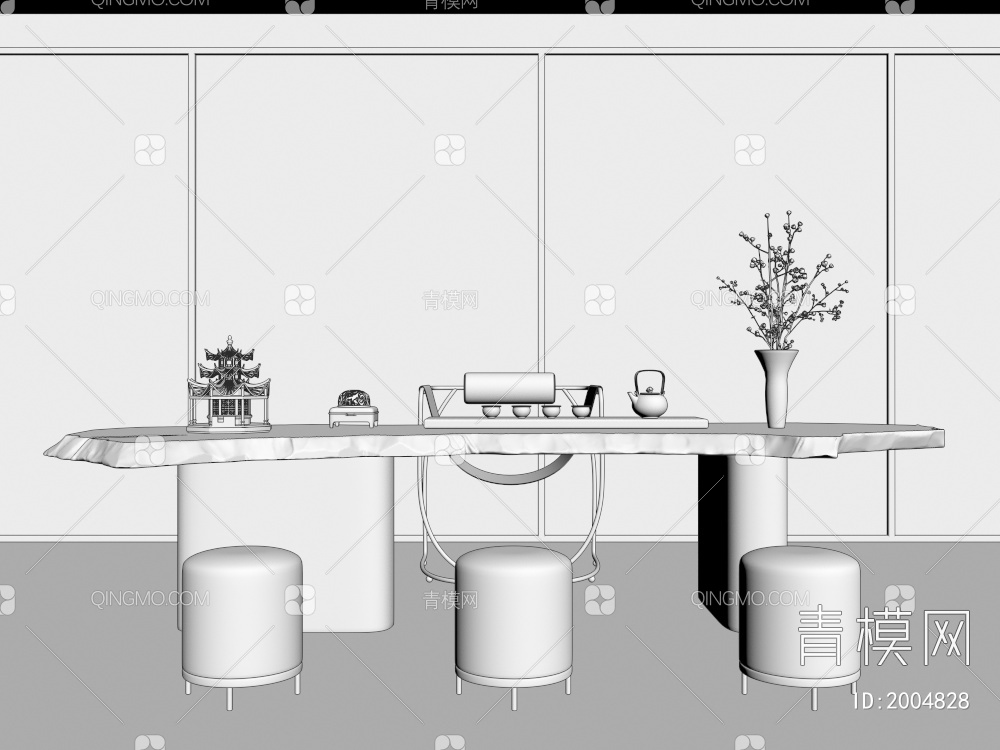 茶桌椅组合3D模型下载【ID:2004828】