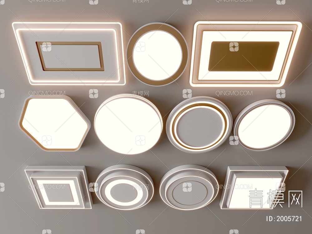 吸顶灯  方形吸顶灯 圆形吸顶灯 几何形 超薄  卧室 客厅3D模型下载【ID:2005721】