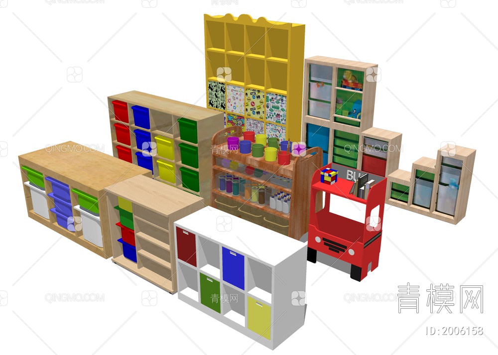 儿童置物柜 玩具收纳盒SU模型下载【ID:2006158】