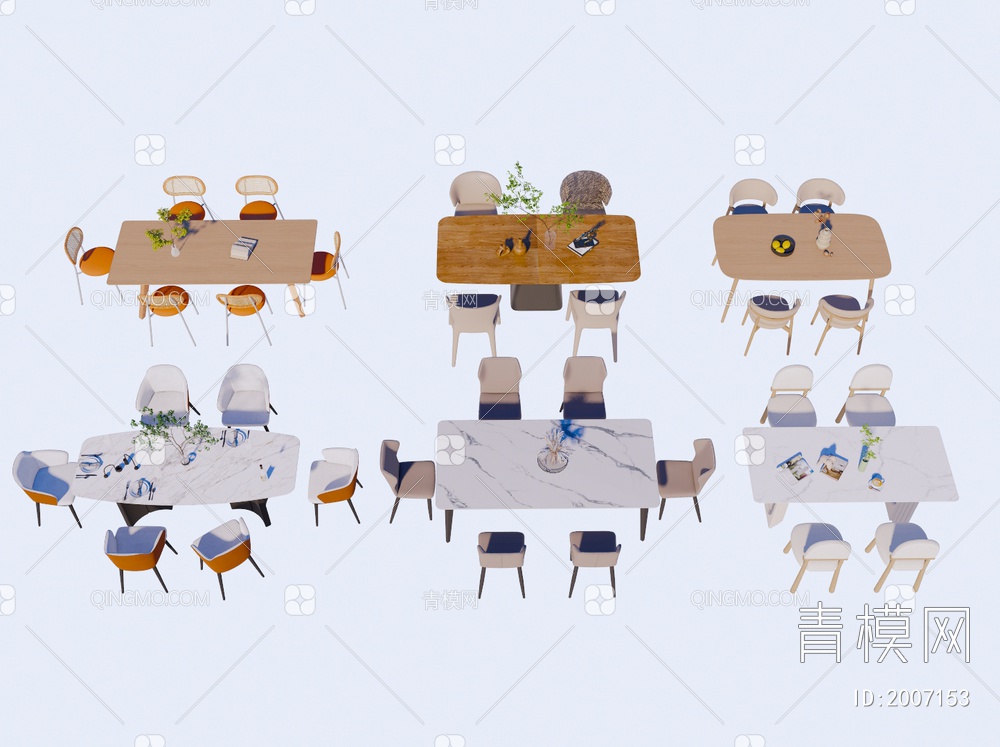 餐桌椅子组合SU模型下载【ID:2007153】