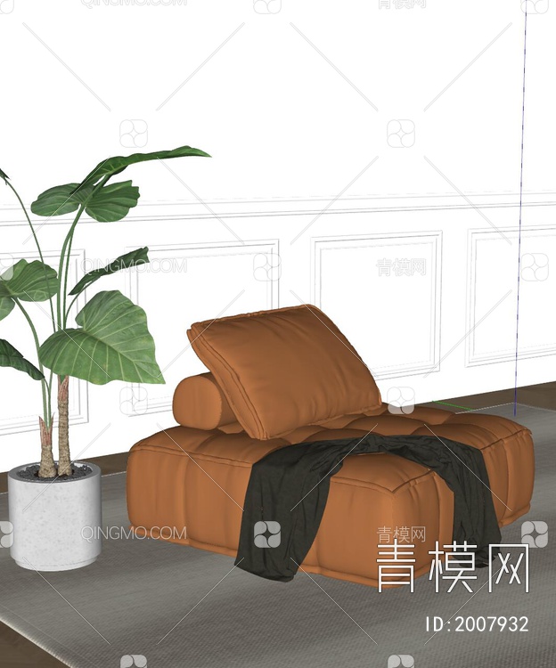 皮革沙发SU模型下载【ID:2007932】