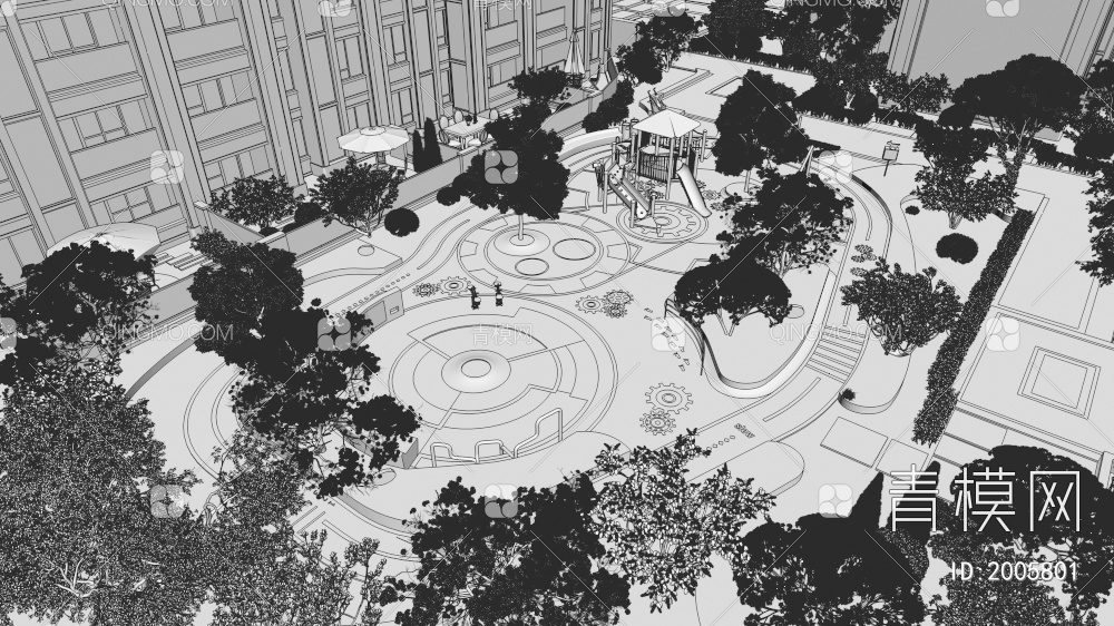 儿童游乐园 私家花园 园区植物组团3D模型下载【ID:2005801】