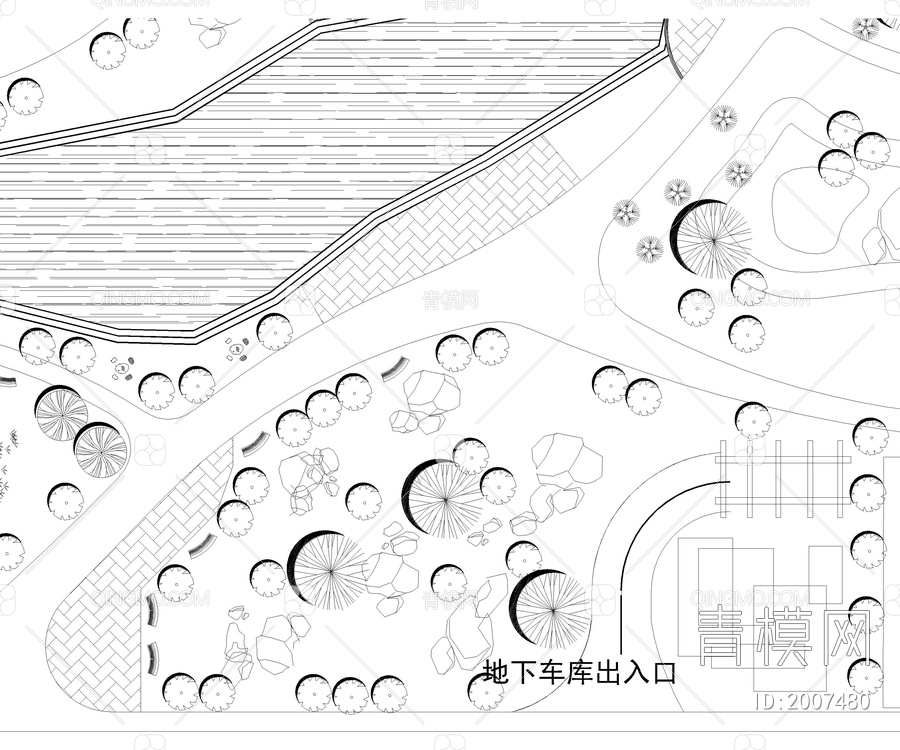 公园绿地园林景观CAD平面布置图库【ID:2007480】