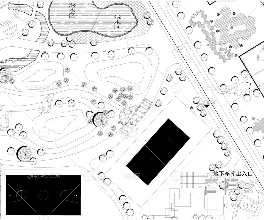 公园绿地园林景观CAD平面布置图库【ID:2007480】