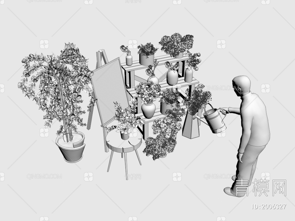 老人浇花场景， 鲜花3D模型下载【ID:2006327】