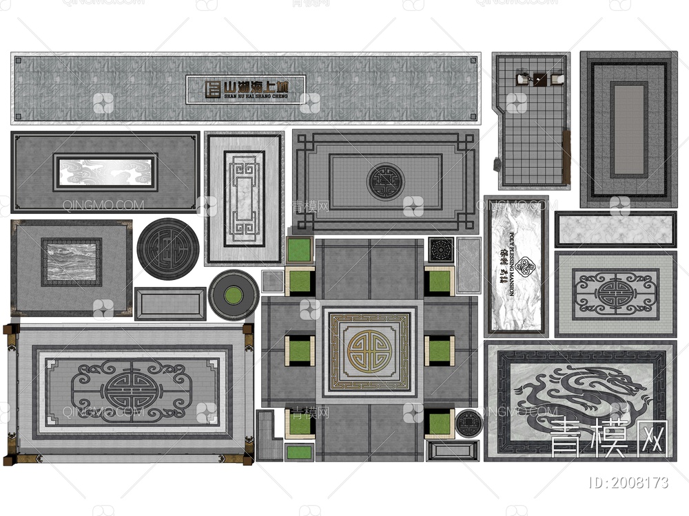 园路铺装SU模型下载【ID:2008173】