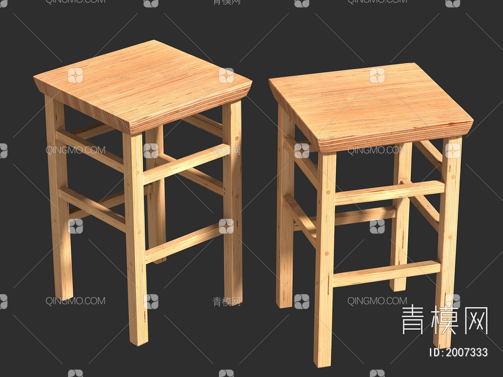 木质凳子3D模型下载【ID:2007333】